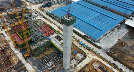 80米高煙囪、提前14天封頂！